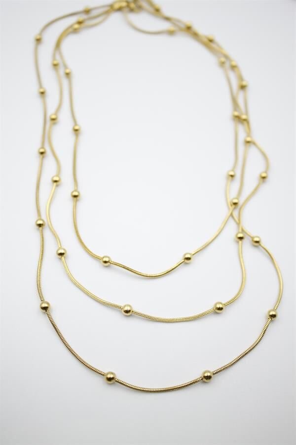 Çoklu Zincir Toplu Çelik Kolye - Altın Altın