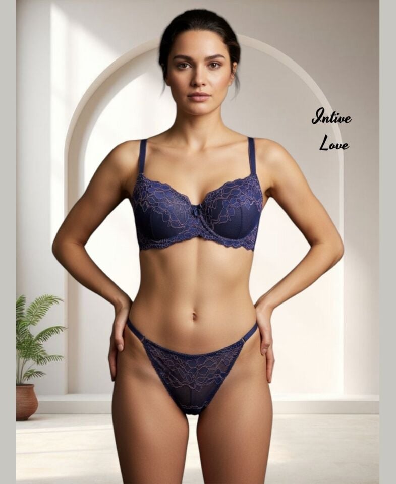 NBB Lacivert Pembe Çiçek Desenli Straplez Push-up Sütyen Tanga Takım NBB Lacivert Pembe Çiçek Desenli Straplez Push-up Sütyen Tanga Takım