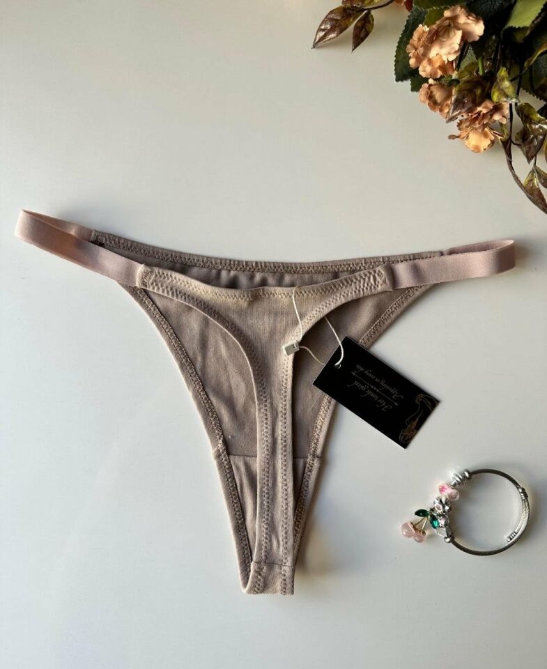 Perra Kadın %97 Pamuklu Günlük Kullanım Tanga (Siyah-Vizon) Vizon - L