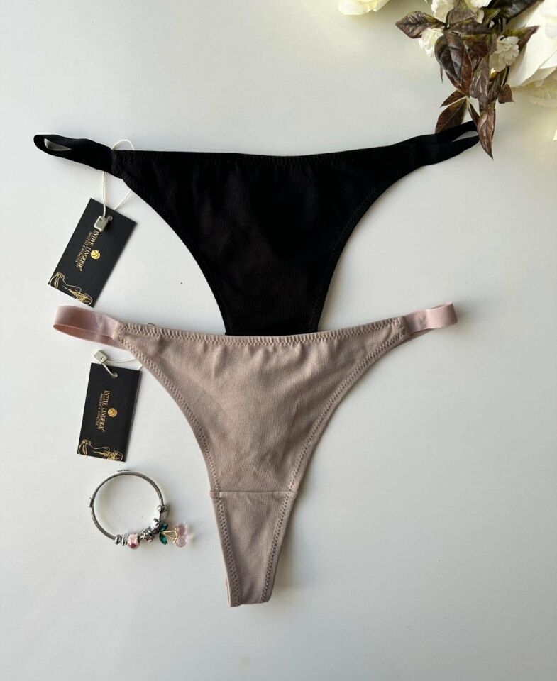 Perra Kadın %97 Pamuklu Günlük Kullanım Tanga (Siyah-Vizon) Vizon - L