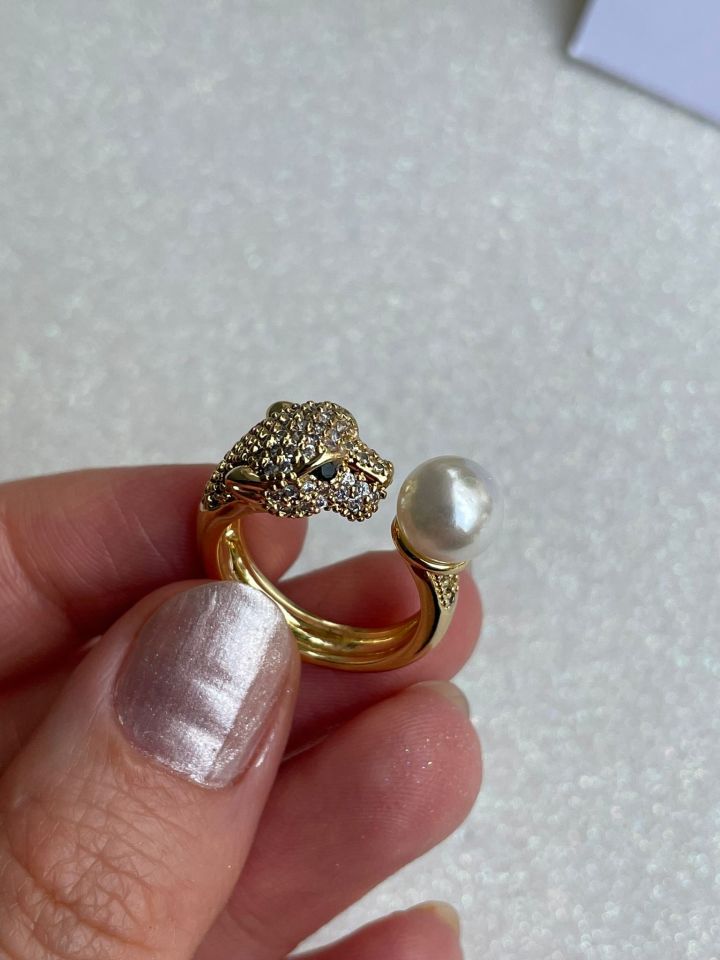 Kaplan Başlı Taşlı İnci Detaylı Tasarım Kaliteli Çelik Yüzük