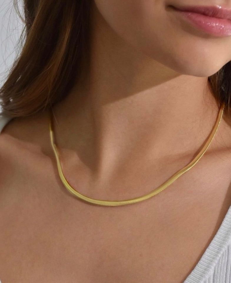 MurayShine Balık Sırt İtalyan Yassı Paslanmaz Çelik Basic Kolye (Gold, Gümüş) Gold - Tek Ebat