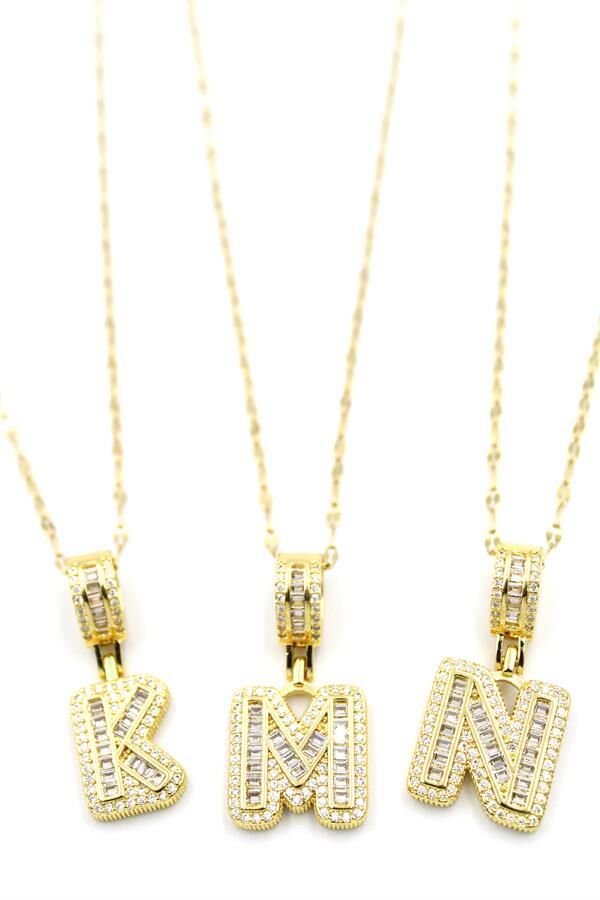 24'lü Taşlı  Harf Kolye - Altın Altın