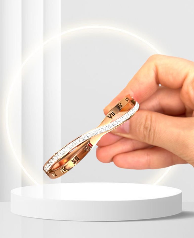 MurayShine Taşlı Romen Rakamlı Modern Çelik Bileklikler Rose Gold