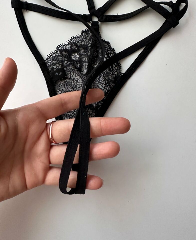 Kadın Dantelli Yüksek Bel Fantezi String/Külot - 102 Siyah - S/M