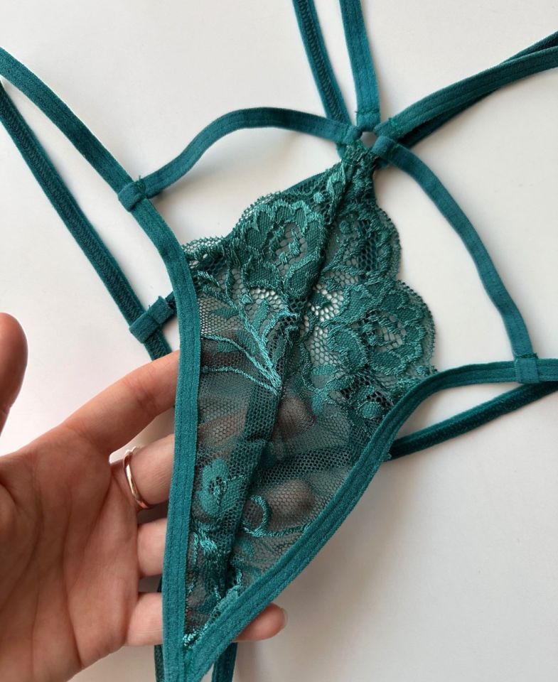 Kadın Dantelli Yüksek Bel Fantezi String/Külot - 102 Yeşil - S/M