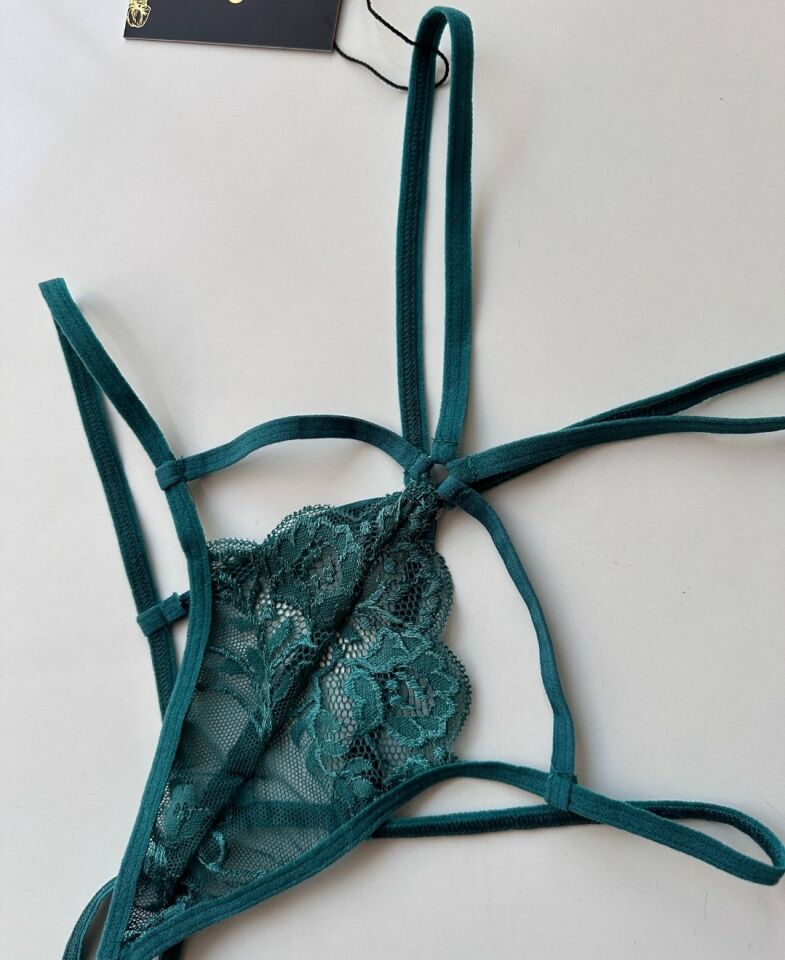 Kadın Dantelli Yüksek Bel Fantezi String/Külot - 102 Yeşil - S/M