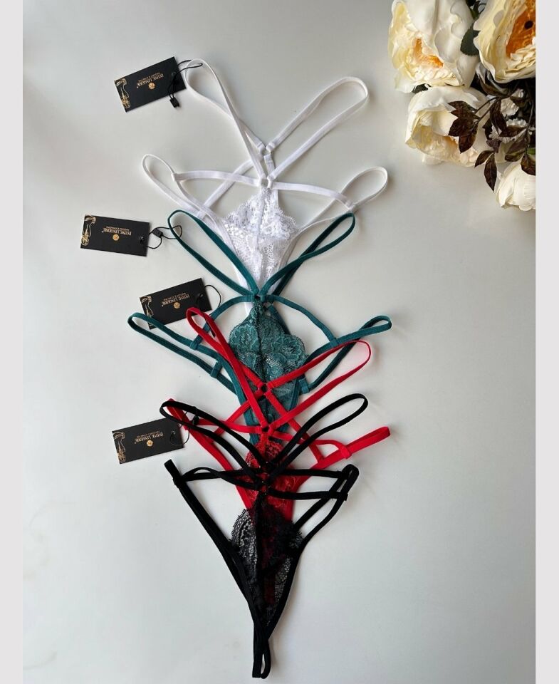 Kadın Dantelli Yüksek Bel Fantezi String/Külot - 102 Yeşil - S/M