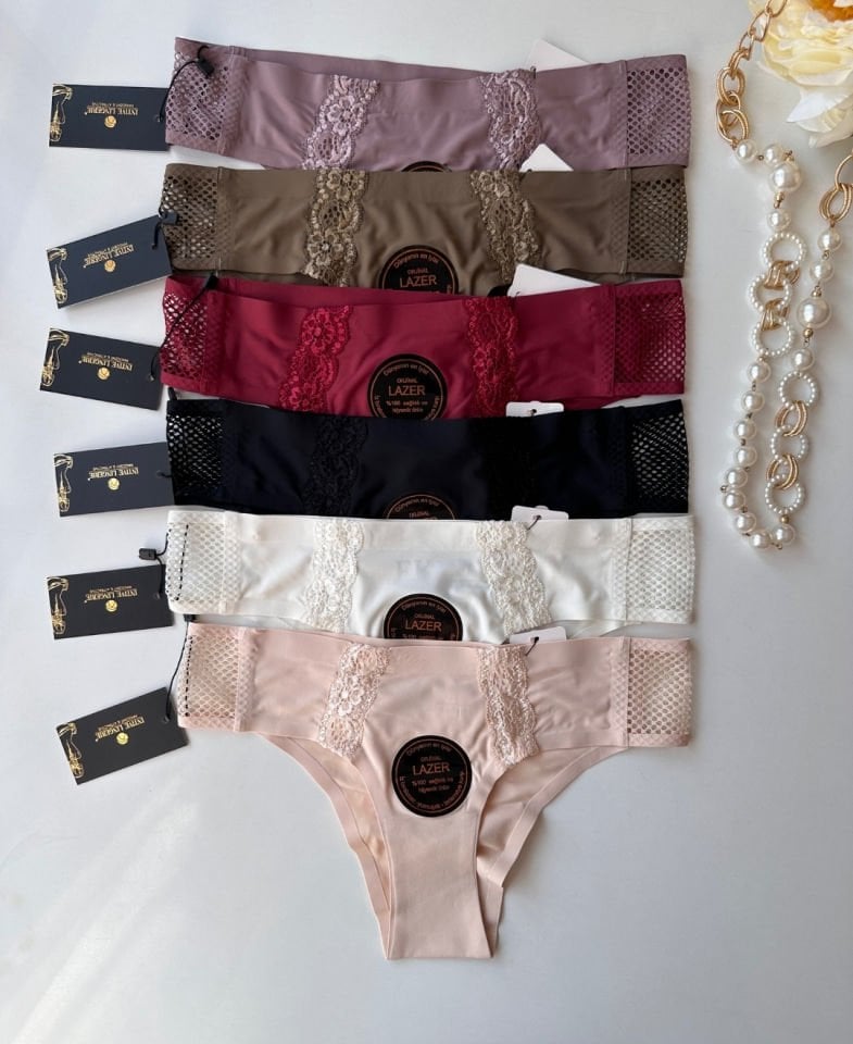 Orijinal Lazer Kesim Üstün Kalite Spandex Invisible Dikişsiz Dantelli Slip- 2804 Pudra  - XL