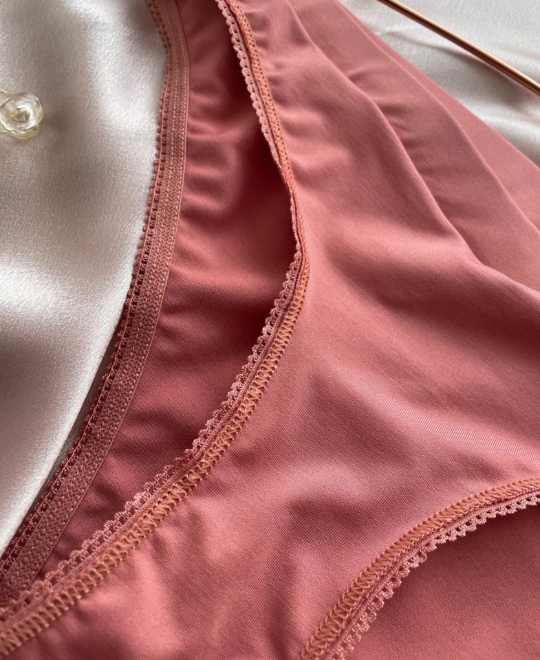 Kadın Rahat Kumaş Önü V Detaylı Günlük Kullanım Mikro Saten Slip- Natalia Gül Kurusu - XL