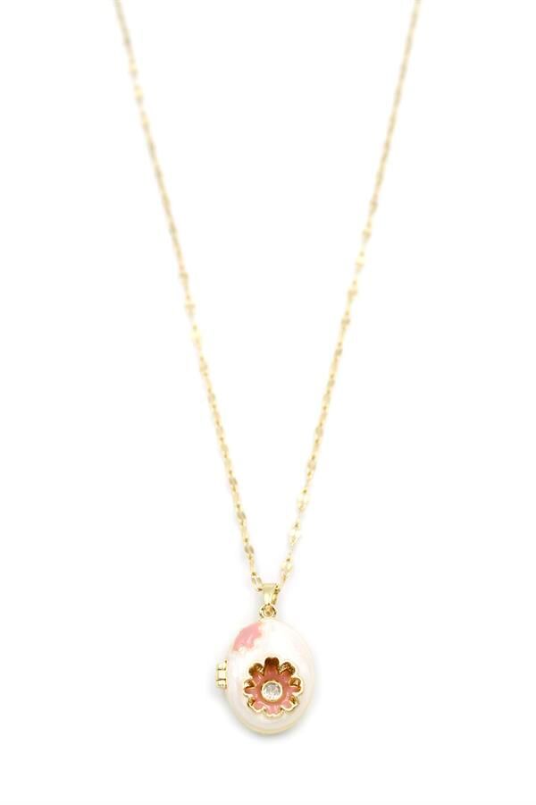 Kapaklı Çiçek Kolye - Altın Altın
