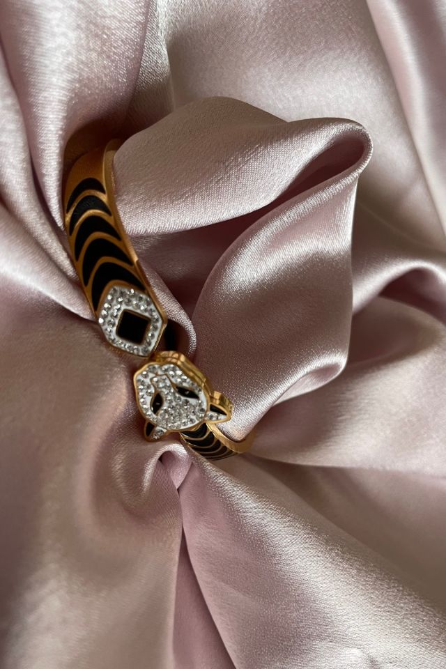 Kadın 316L Çelik Yeşil Taş Detaylı Aslan Figürlü Taşlı Kelepçe (Kararma-solma yapmaz)