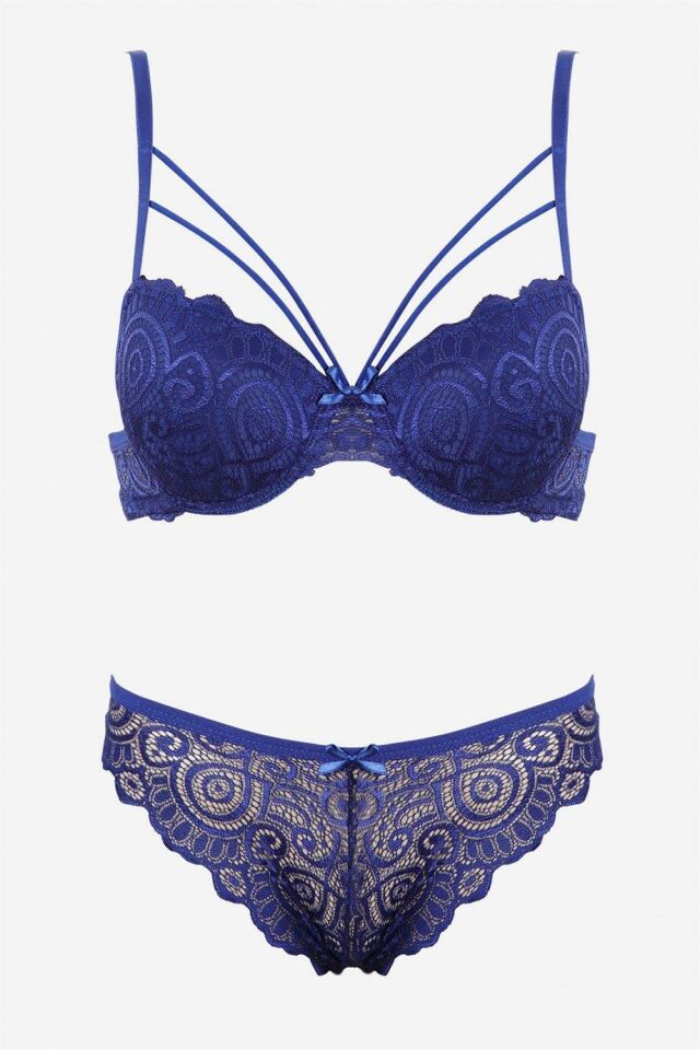 YNT Saks Dantelli Çift İp Detaylı Şık Sütyen Takım 19003 SAKS - 85