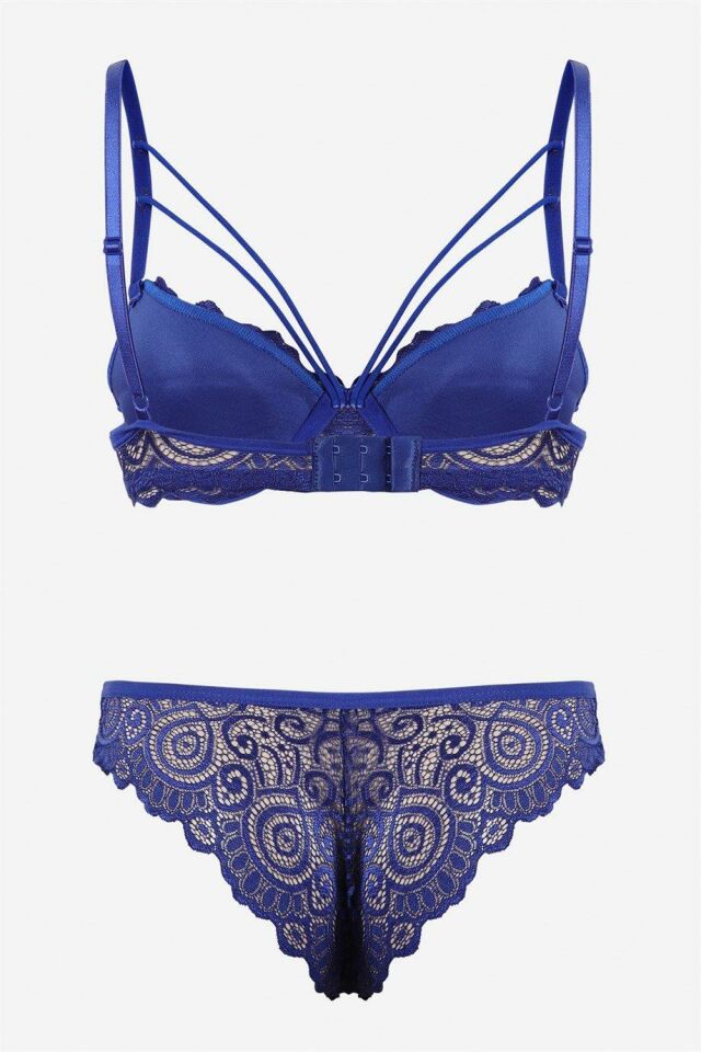 YNT Saks Dantelli Çift İp Detaylı Şık Sütyen Takım 19003 SAKS - 85