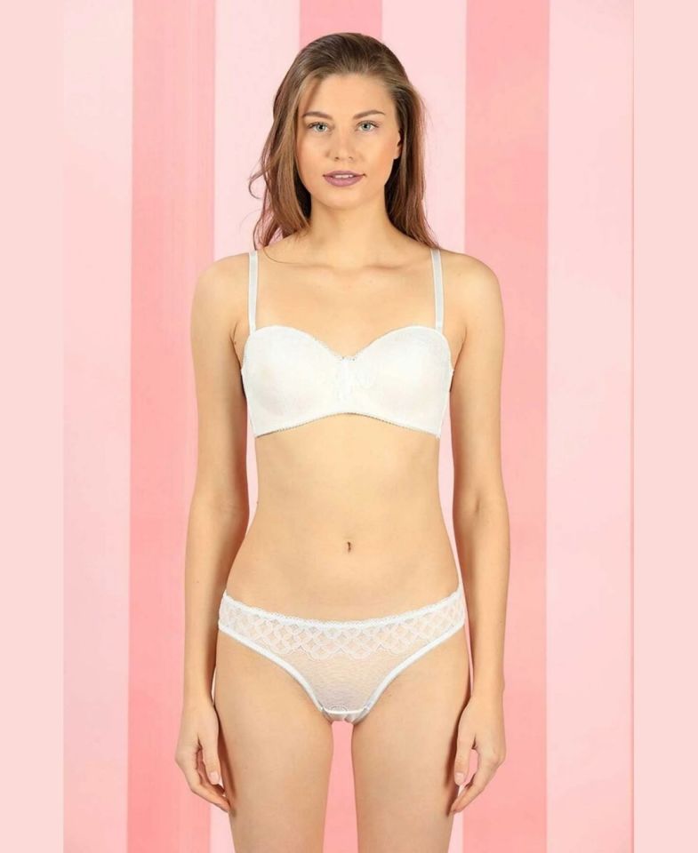 NBB Dantelli Desteksiz Balensiz Lotus Kesim Sütyen Takım -4645 Bordo - 90