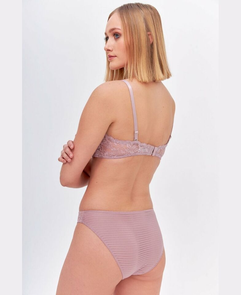 NBB Dantelli Desteksiz Balensiz Lotus Kesim Sütyen Takım -4645 Pudra  - 75