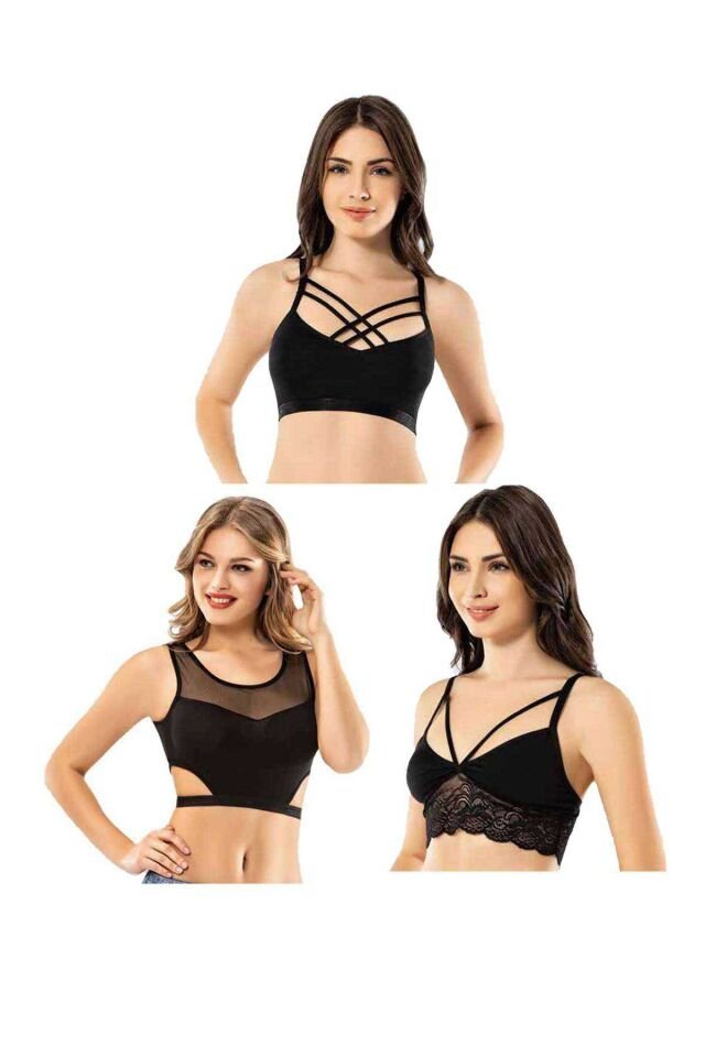 Kota 6 Adet Dantelli Çapraz İpli Tül Model Büstiyer L-XL