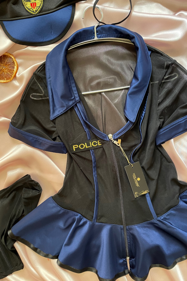 Kadın Lacivert Siyah Transparan Seksi Fantezi Polis Kostüm