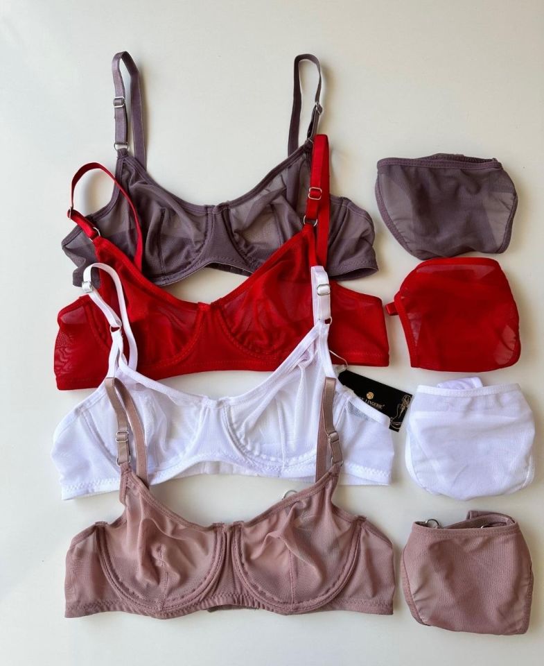 Monica Transparan Tül Kumaş Sütyen Tanga Takım Mor - 85