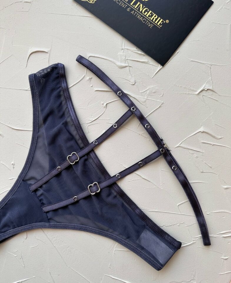 Kadın Yüksel Bel Şerit Detaylı Ağı Pamuklu Halka Detaylı Tül Tanga Gri - S/M