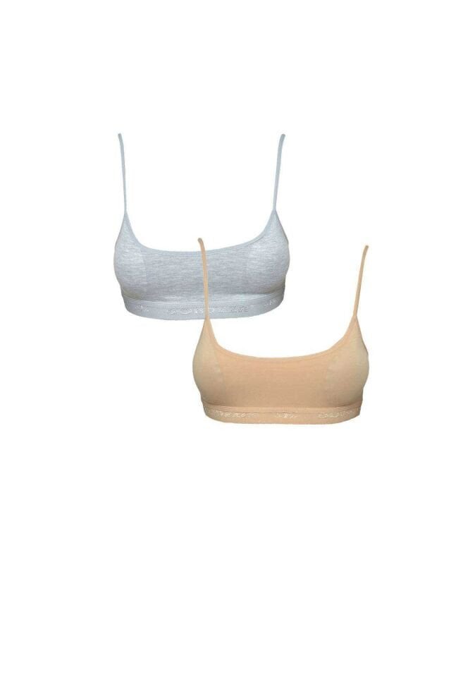 Pedli İp Askılı Gri ve Ten Rengi Büstiyer 2 adet L-XL