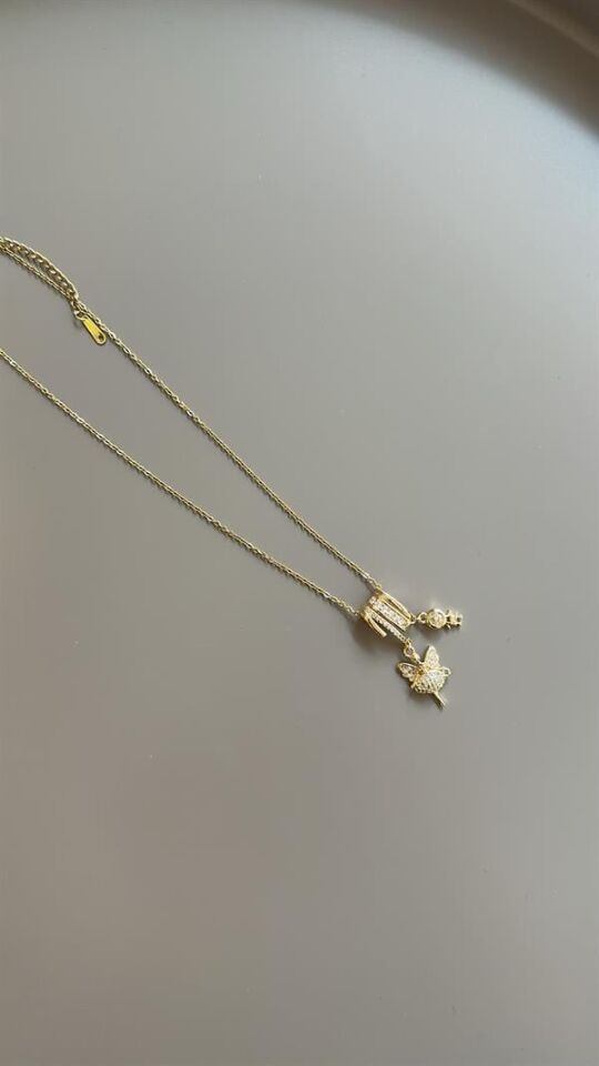 Sallantılı Peri Taşlı Kolye - Altın Altın