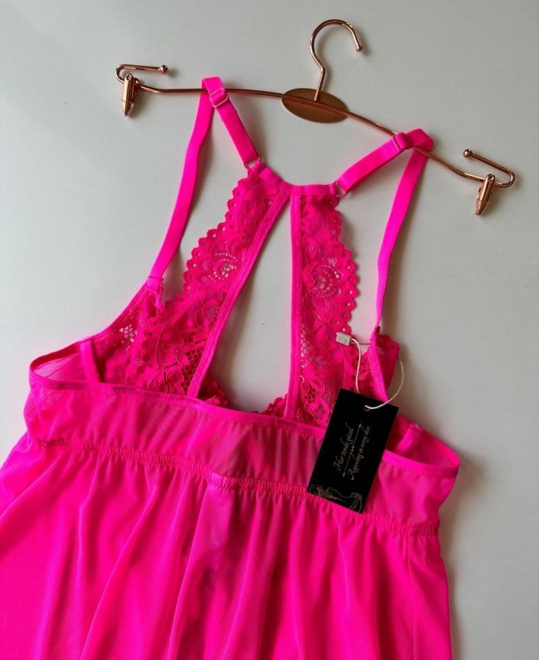 GIANNA Kadın Barbie Pembe Balenli Dantelli Gecelik/Babydoll Pembe - S