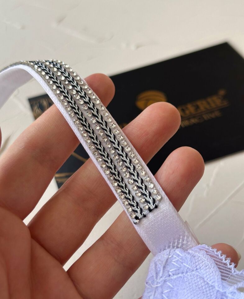 Jasmine Askıları Parlak Taşlı Hafif Destekli Dantelli Soft Cup İthal Sütyen (B-C Cup) Lila - 75