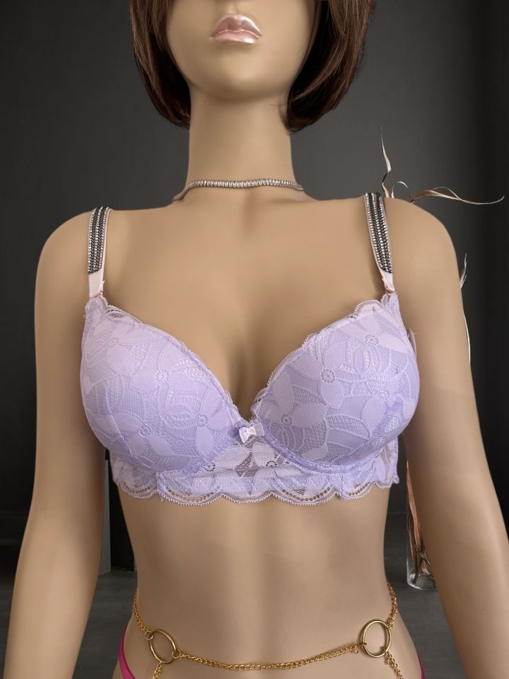 Jasmine Askıları Parlak Taşlı Hafif Destekli Dantelli Soft Cup İthal Sütyen (B-C Cup) Lila - 90
