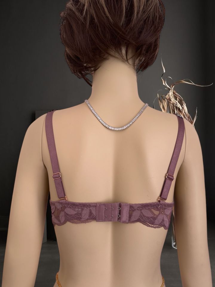 Jasmine Askıları Parlak Taşlı Hafif Destekli Dantelli Soft Cup İthal Sütyen (B-C Cup) Mor - 80