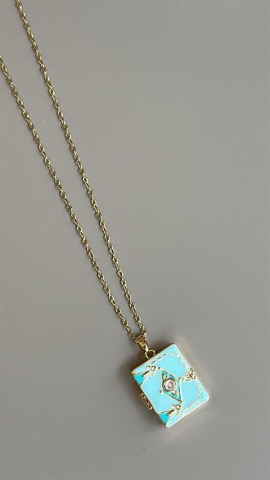 Etnik Desen Kapaklı Kolye - Mavi Mavi