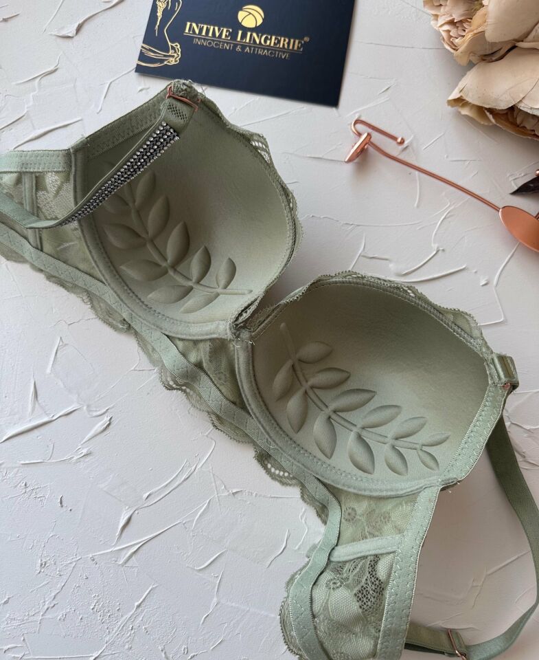 Jasmine Askıları Parlak Taşlı Hafif Destekli Dantelli Soft Cup İthal Sütyen (B-C Cup) Yeşil - 85