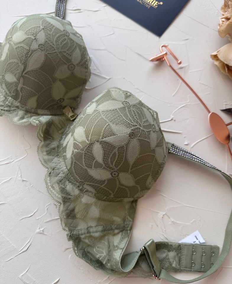 Jasmine Askıları Parlak Taşlı Hafif Destekli Dantelli Soft Cup İthal Sütyen (B-C Cup) Yeşil - 75