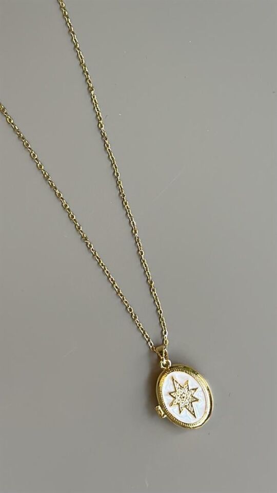 Kapaklı Kuzey Yıldızı Kolye - Beyaz Beyaz