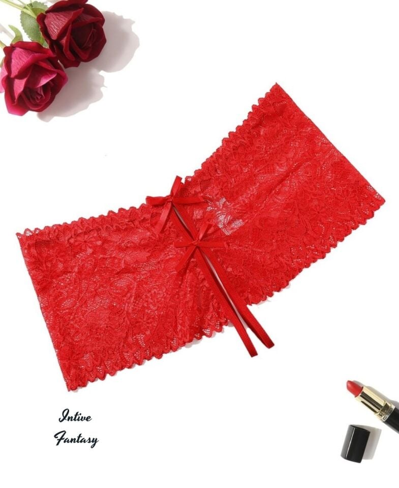 Intive Fantasy Esnek Dantelli Ağı Açık Fantezi Külot/Brazilian (Kırmızı/Pembe) Kırmızı - S/M