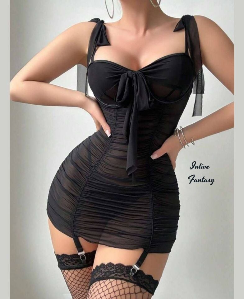 Miss Bella Tamamı Tülden Askıları Feminen Kurdeleli Jartiyerli Mini Gecelik (Dantelsiz File Çoraplı) Miss Bella Tamamı Tülden Askıları Feminen Kurdeleli Jartiyerli Mini Gecelik (Dantelsiz File Çoraplı)