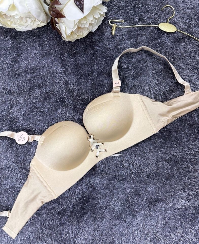 Natasha İthal Balensiz Push-up Lazer Kesim Önden Bağlamalı Rahat Sütyen -8388 Bej - 75B