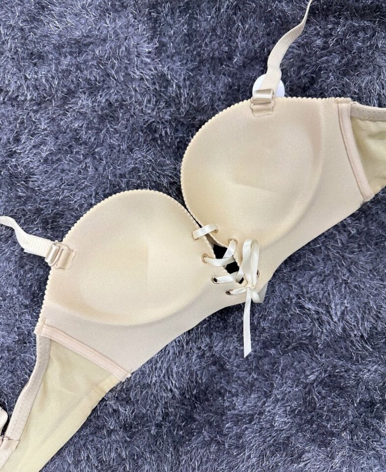 Natasha İthal Balensiz Push-up Lazer Kesim Önden Bağlamalı Rahat Sütyen -8388 Bej - 75B