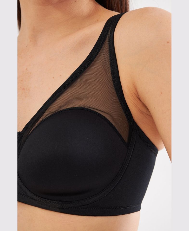 Le Jardin Linda Tül Detaylı Toparlayıcı İnce Soft Cup Sütyen (B-C CUP) -9200 Siyah - 90B