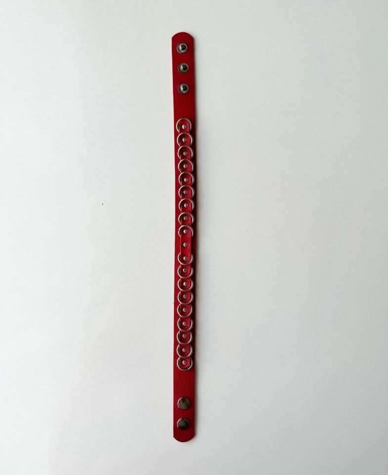 Hakiki Deri Halka Detaylı Kırmızı Ayarlanabilir Boyun Aksesuarı Siyah - Tek Ebat