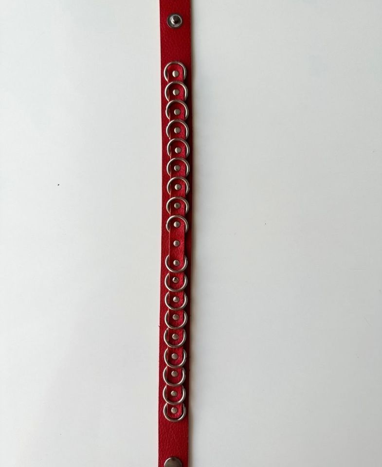 Hakiki Deri Halka Detaylı Kırmızı Ayarlanabilir Boyun Aksesuarı Siyah - Tek Ebat