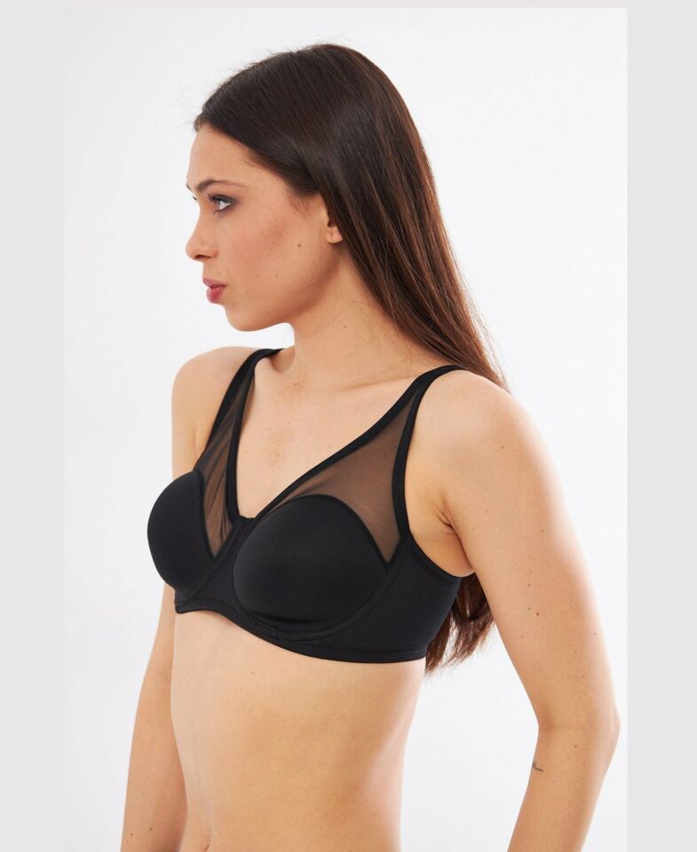 Le Jardin Linda Tül Detaylı Toparlayıcı İnce Soft Cup Sütyen (B-C CUP) -9200 Siyah - 100B