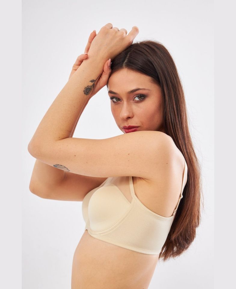 Le Jardin Linda Tül Detaylı Toparlayıcı İnce Soft Cup Sütyen (B-C CUP) -9200 Ten Rengi - 95B