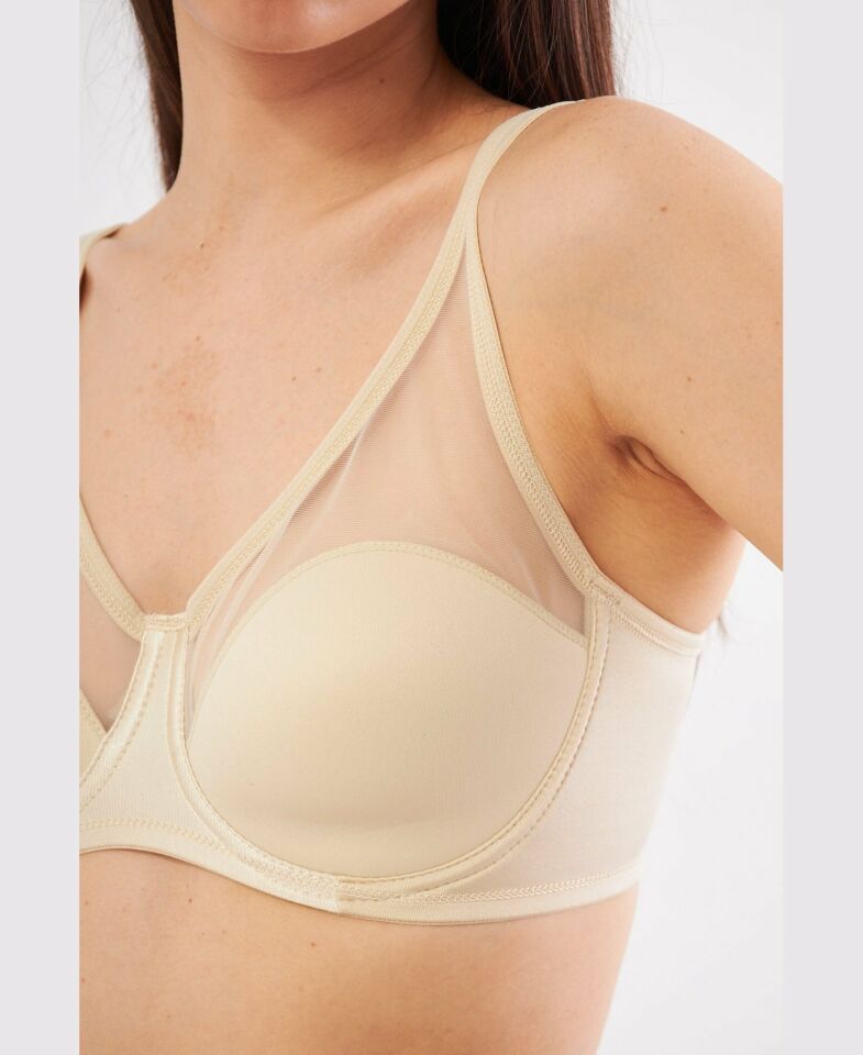 Le Jardin Linda Tül Detaylı Toparlayıcı İnce Soft Cup Sütyen (B-C CUP) -9200 Ten Rengi - 95B