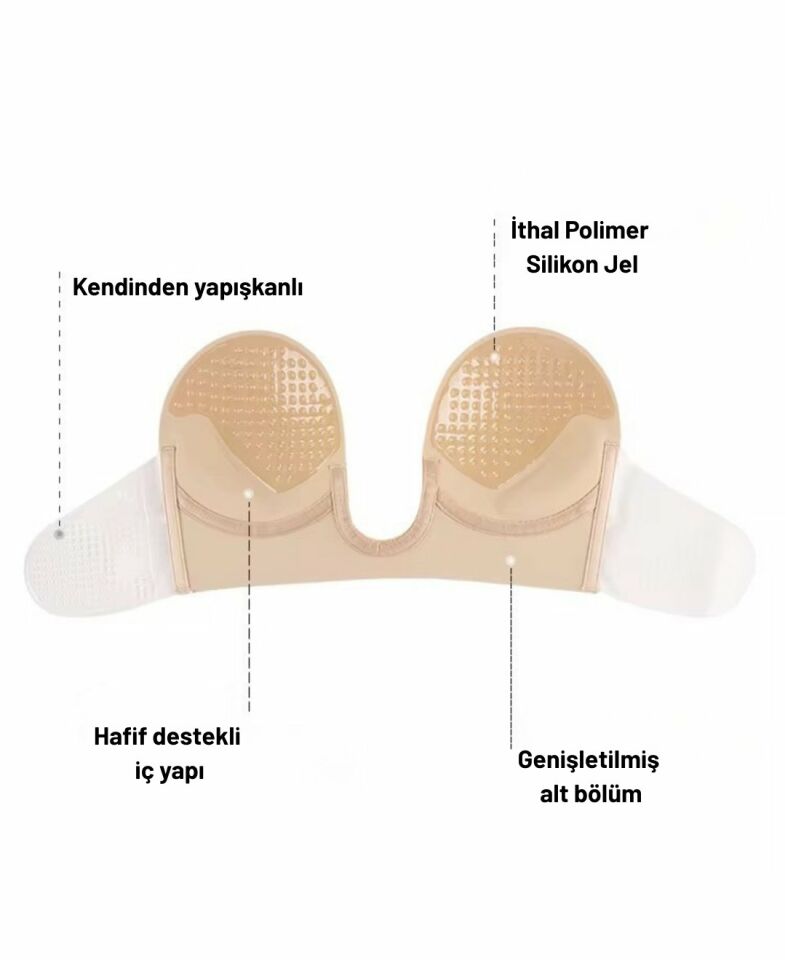 Revolution Yeni Nesil V Yaka Yanlardan Yapıştırma Hayalet Straplez Sütyen (Dekolteli Elbiseler İçin) Ten Rengi - C