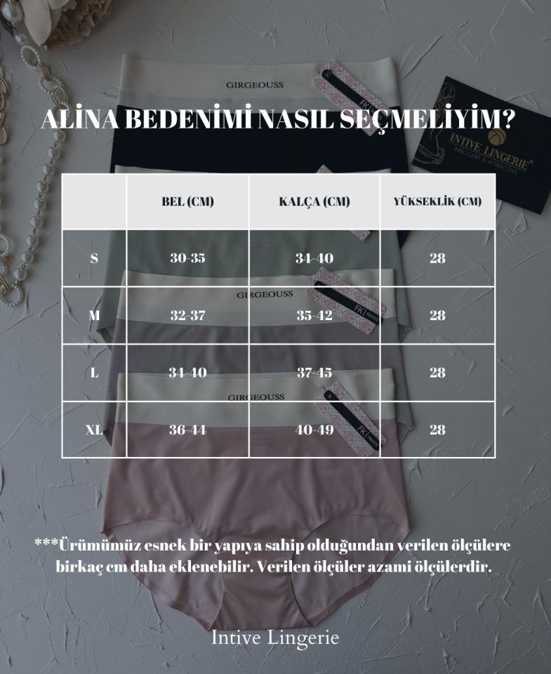 Alina Dikişsiz İz Yapmaz Yüksek Bel Üstün Kalite Beli Yazılı Hafif Slip Vizon - L