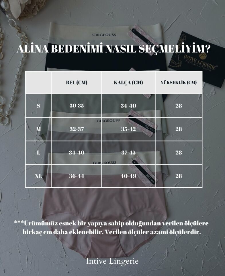 Alina Dikişsiz İz Yapmaz Yüksek Bel Üstün Kalite Beli Yazılı Hafif Slip Vizon - M