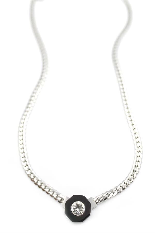 Taşlı İtalyan Kolye - Gümüş Gümüş