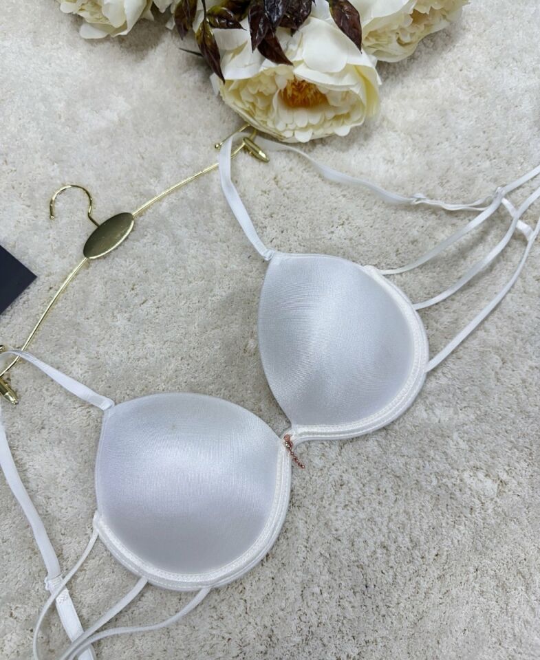 Le Jardin Valeria Biyeli Taşlı Mikro Push-up Arkası İp Detaylı Sütyen - 7007 Beyaz - 75B
