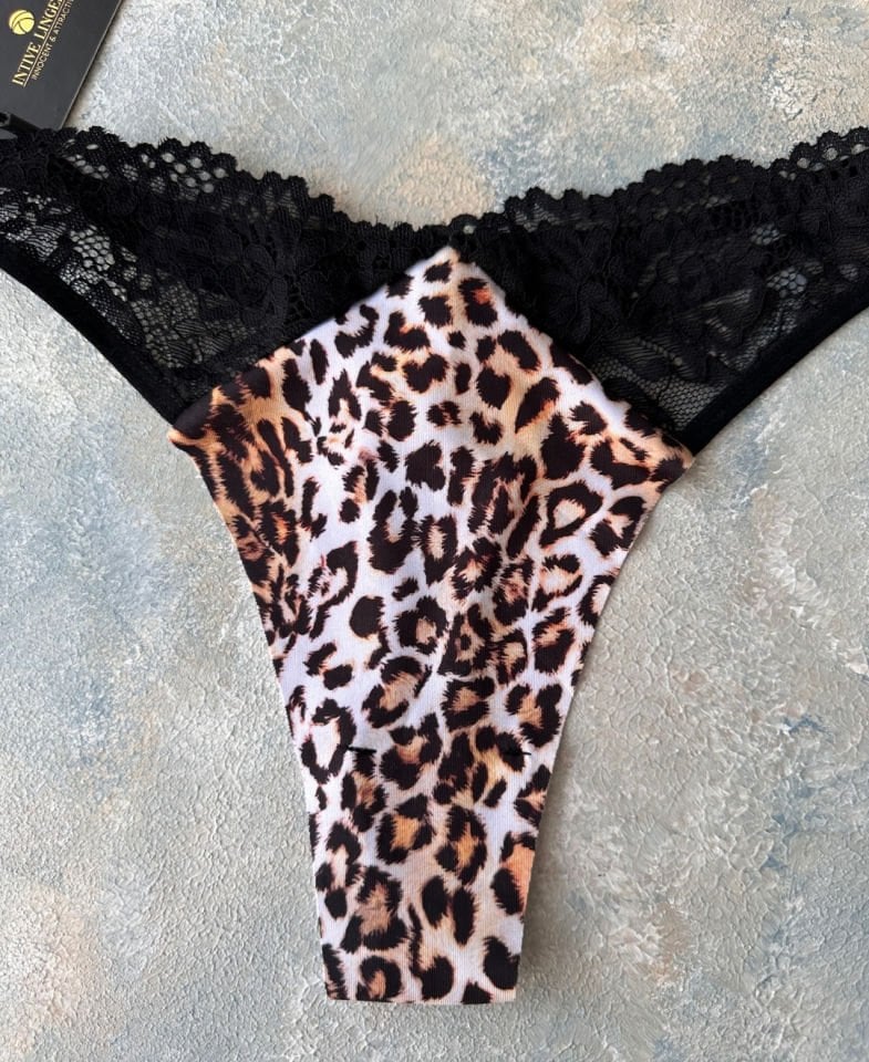 Leo Lazer Kesim Leoparlı Dantelli Brazilian Tanga - HP